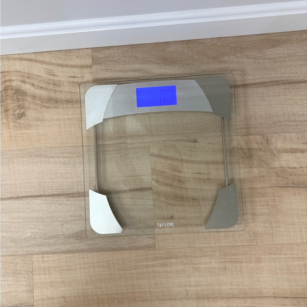 Taylor Transparent Glass Scale with White Text